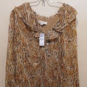 LOFT Women's Paisley Print Top - Brown and Gold